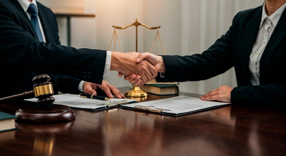 Despacho legal con documentos y libros jurídicos